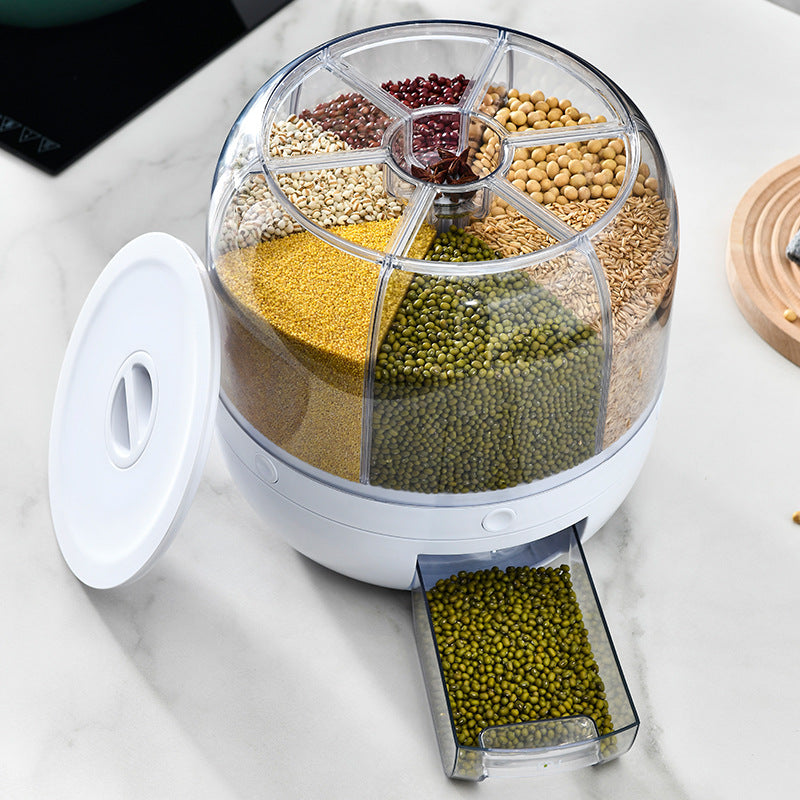 Rotating Multi-Compartment Grain Storage Container - Premium Quality Food Grade Material - Airtight and BPA-Free - Perfect for Storing Rice, Quinoa, and Other Grains - Space-Saving Design for Efficient Kitchen Organization