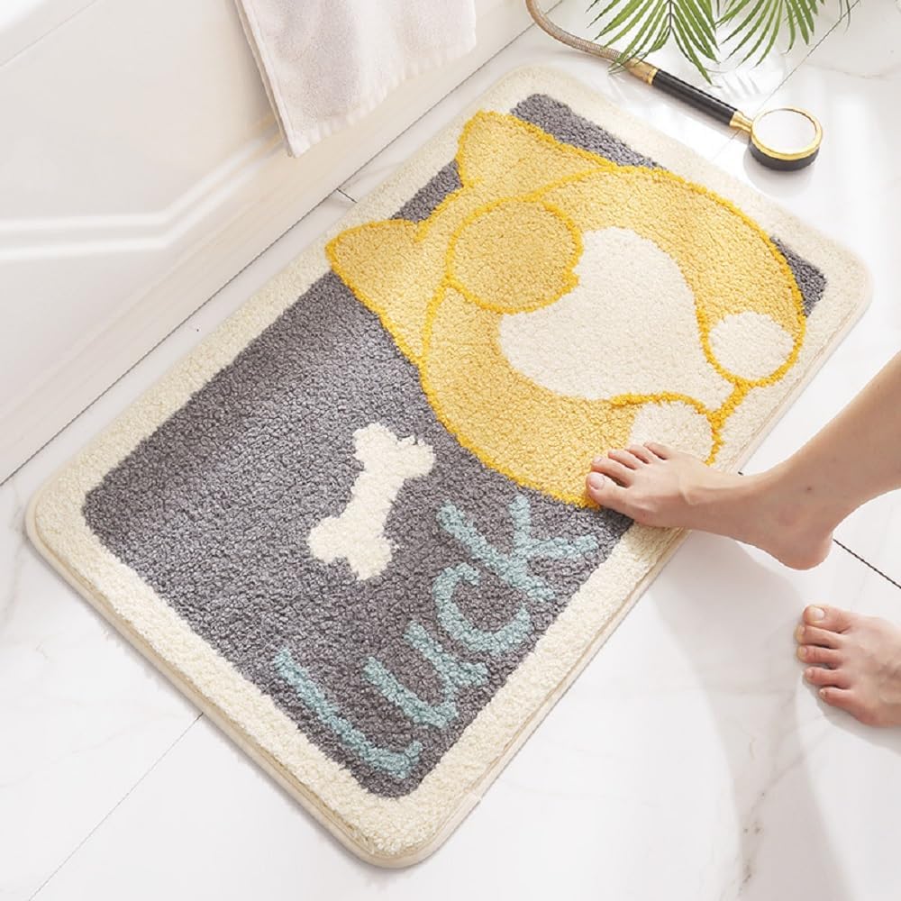 PickMeYA Cartoon Akita Dog Plush Carpet Rug Mat, Household Bathroom Entrance Bath Anti-Slip Mat, Absorbent Foot Pad Shower Mat, Cute Animal Rug
