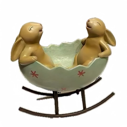 Easter Bunny Ceramic Figurine Set, Vintage Rustic Country Bunnies Rabbit Figurine Statue3.15×5.51×4.72inch-Adorable Home Decor for Spring