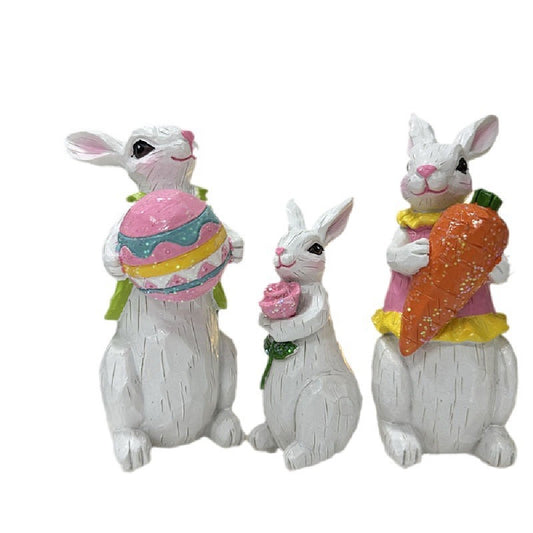 Easter Bunny Statue: Party Decor,A set of 3，Resin Rabbit Figurine Set, Ornament for Easter Festivities