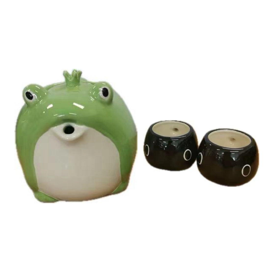 Ceramic Frog Tea Pot Set, Set of 3 (1 Teapot 2 Cups), Cute and Creative Tea Service, Ideal for Office and Home Use, Kitchen Living Room Home Decor