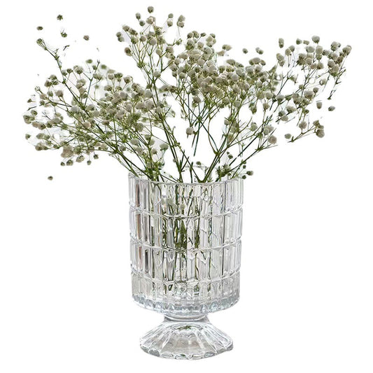 Elegant European Style Relief Glass Vase - High Footed Decorative Art，7'' Modern Crystal Flower Vase for Centerpieces Wedding Party Celebrate Table Decor, Hydroponic Green Plant Vase