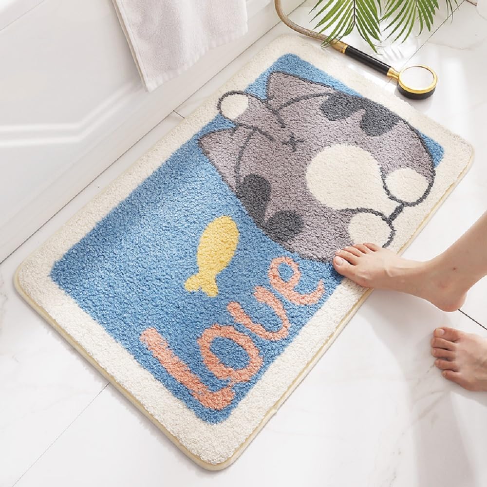 PickMeYA Cartoon Akita Dog Plush Carpet Rug Mat, Household Bathroom Entrance Bath Anti-Slip Mat, Absorbent Foot Pad Shower Mat, Cute Animal Rug