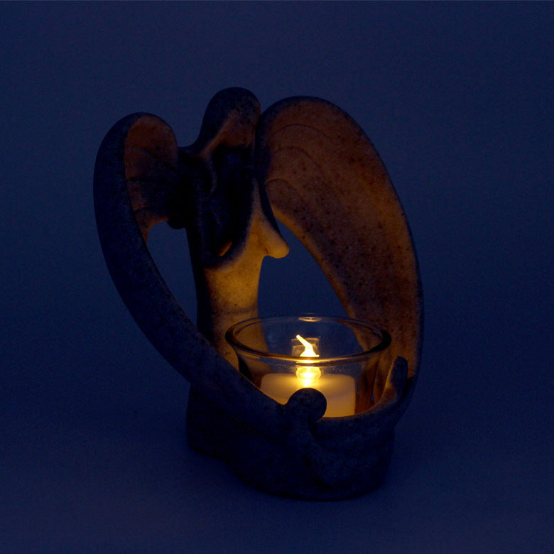 Graceful Stone-Resin Angel Candlestick - Elegant Home Decor with Soft Glow for Serene Ambiance