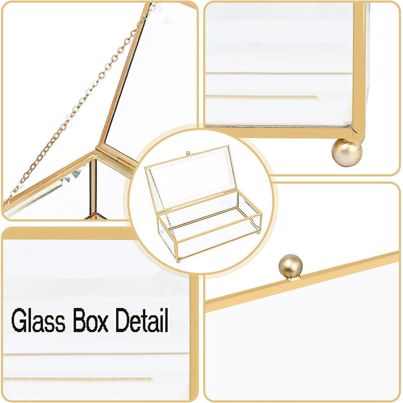 蓋付き透明ガラスジュエリーボックス – エレガントなイヤリングネックレス収納ディスプレイケース、コンパクトガラスジュエリーオーガナイザー – スタイルのある省スペースソリューション、9*4*2インチ