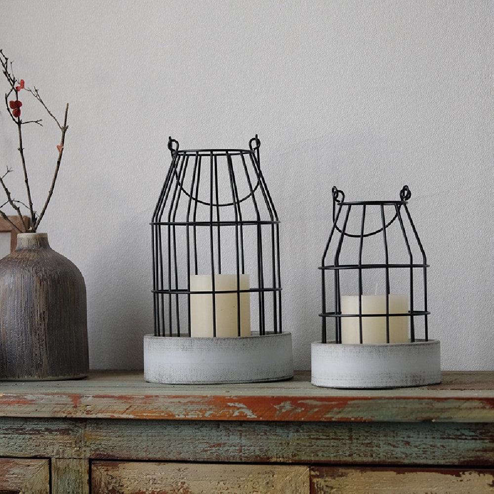 Vintage Iron Candle Holder A set of 2- Openwork Grid Decorative Accent for Rustic and Industrial Home Styles