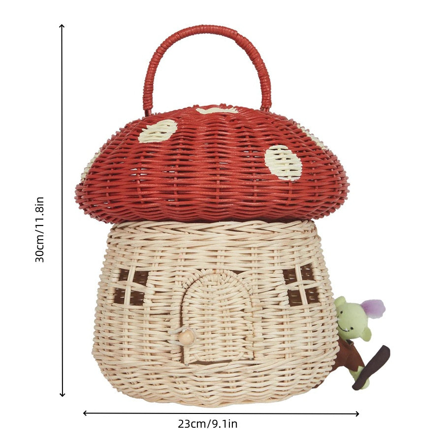 Acorn Handwoven Mushroom Storage Basket: Handcrafted Rattan Carry Bag for Children's Decor and Organization
