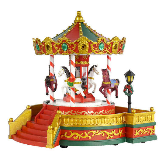 Christmas Carousel: Plastic Music Box with LED Lights - A Festive Display for Bedroom, Living Room, and Display Case - Red - 7.6 * 7 inches