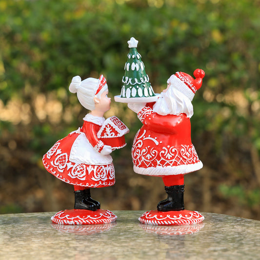Handmade Christmas Couple Resin Decoration: Infuse Festive Magic into Your Outdoor, Bedroom, Living Room, and Study - Red - 2.8 * 3.8 * 7.7 inches，Set of 2