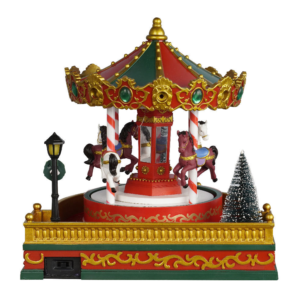 Christmas Carousel: Plastic Music Box with LED Lights - A Festive Display for Bedroom, Living Room, and Display Case - Red - 7.6 * 7 inches