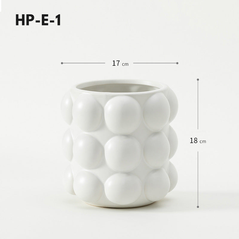 PickMeYA Pearl Bubble Ceramic Flower Pot: A Creative and Modern Storage Cylinder for Makeup Brushes, Pens, and Home Decor - Measuring 7.09 x 6.69 inches