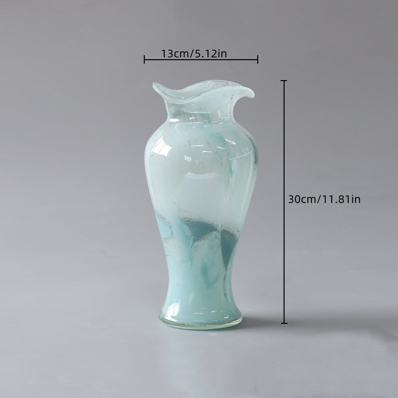 Chinese-style Fenton Glass Vase with Lotus Leaf Edge: Luxurious Home Décor Piece for Living Rooms, Adding Elegance and Sophistication,5.12in*11.81in