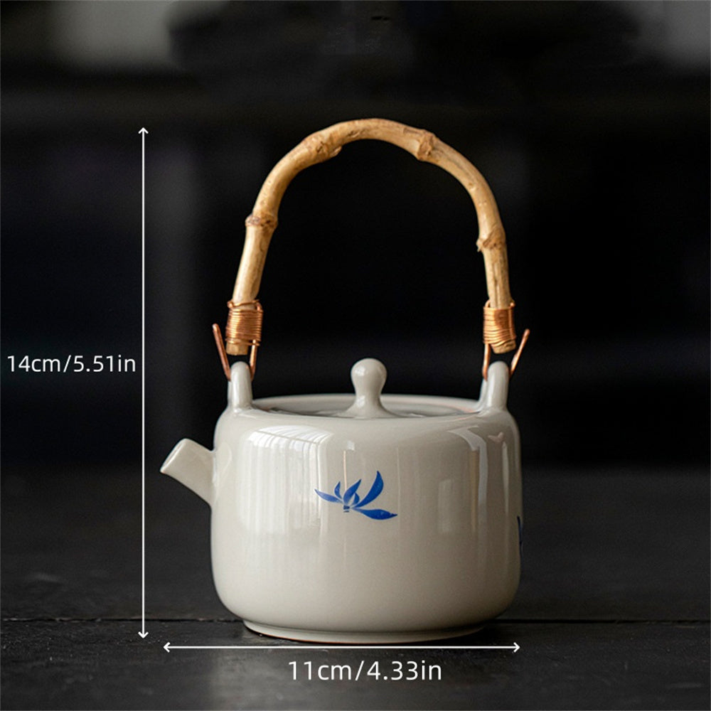 Exquisite Hand-Painted Lotus Handle Kung Fu Tea Set - Authentic Ceramic Pot with Antique Charm for Home or Office - Handcrafted Chinese Teapot for Artful Tea Making