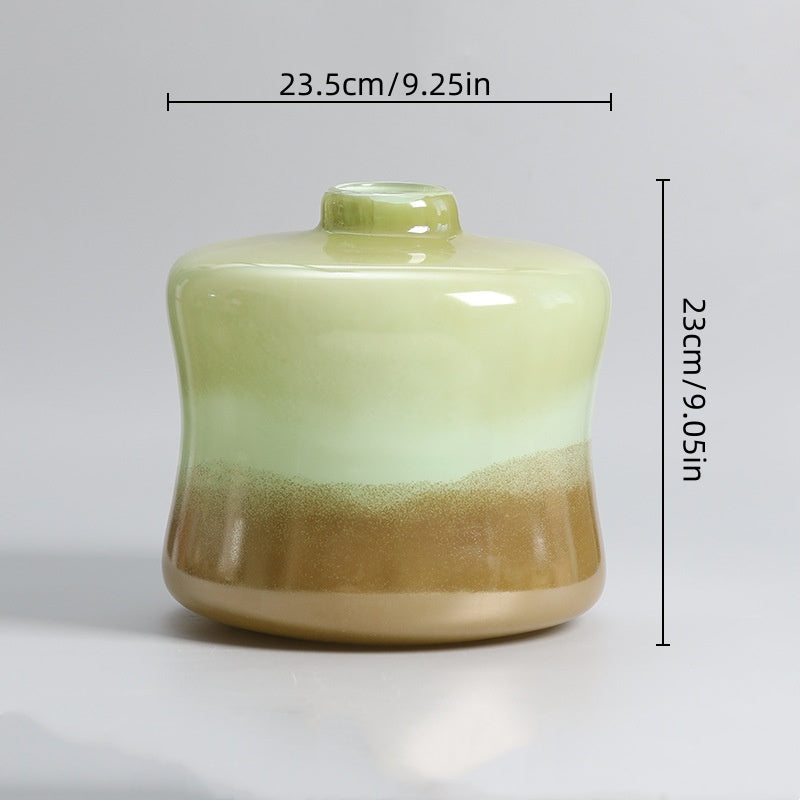 Matcha Green Gradient Glass Vase Ornament: Elegant Home Décor Accent for Living Room, Bedroom, or Dining Area - Handcrafted Art Piece with Beautiful Color Transition - Perfect for Showcasing Fresh or Artificial Flowers