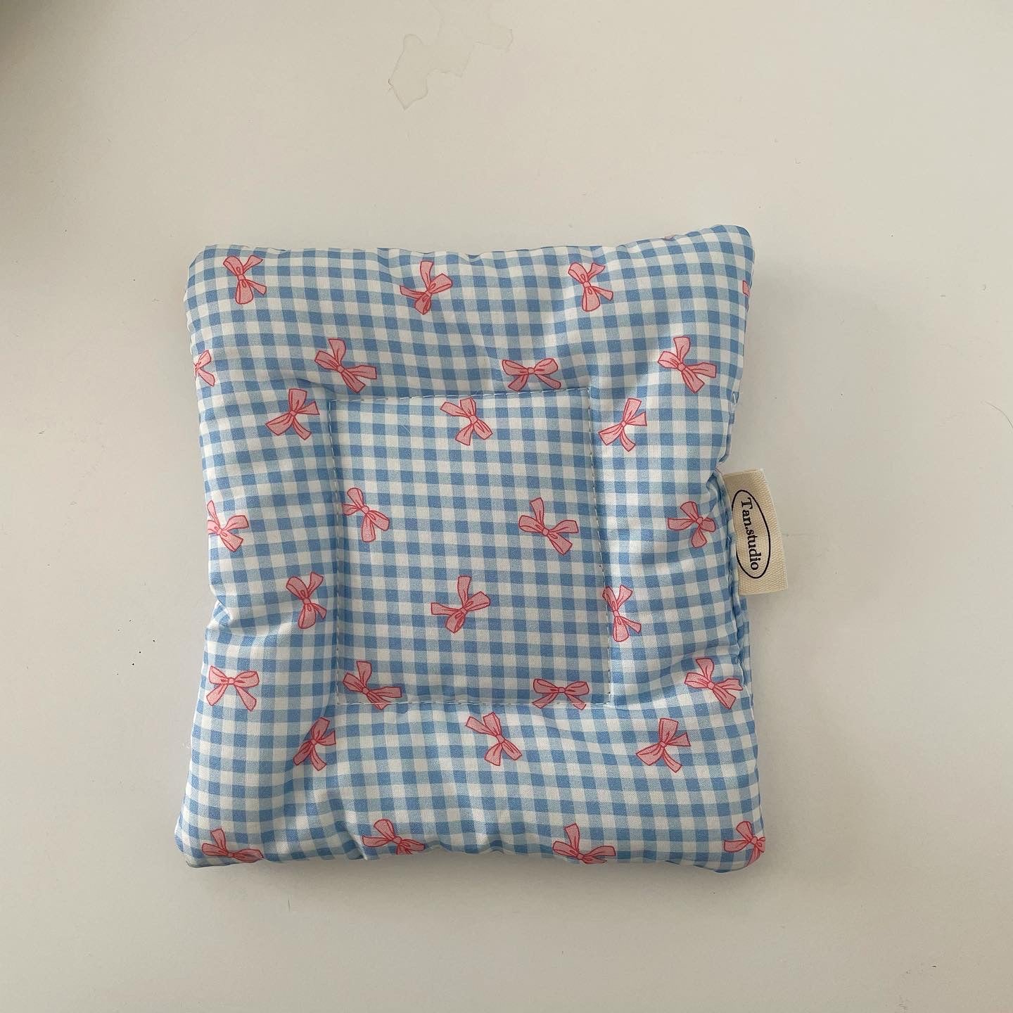 Bow print plaid cotton padded coaster, square insulation mat, kitchen mat tabletop decoration props