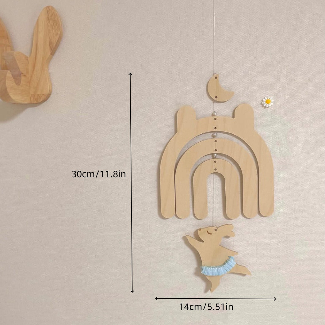Wooden Dancing Bear Wind Chime: Handmade DIY Nursery Decor for Children's Room Wall Hanging, Kindergarten Decoration