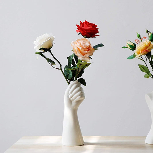 9'' Scandinavian Minimalist Ceramic Hand-thrown Vase，Modern Art Ceramic Flower Vase Hand Holding Plants Flower Container