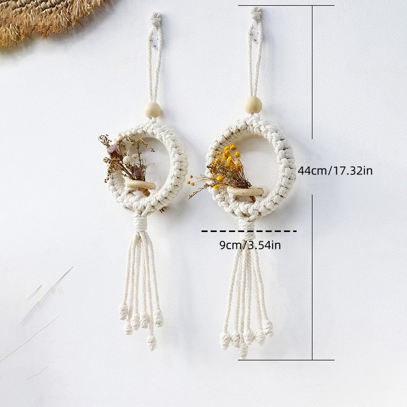 Bohemian Cotton Rope Handwoven Artificial Flower Basket Wall Hanging: Minimalist Home Bedroom Guesthouse Decor - Room Accent for Wall Decoration,3.54in*17.32in