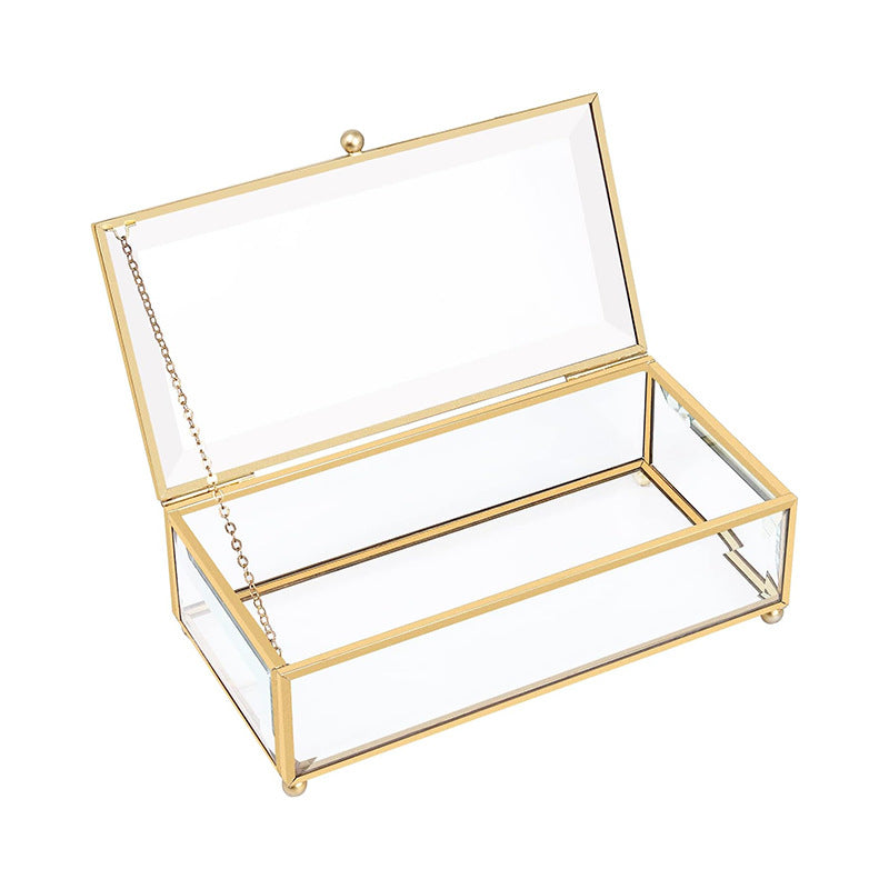 Clear Glass Jewelry Box with Lid - Elegant Earrings Necklace Storage Display Case，Compact Glass Jewelry Organizer - Space-Saving Solution with Style，9*4*2in