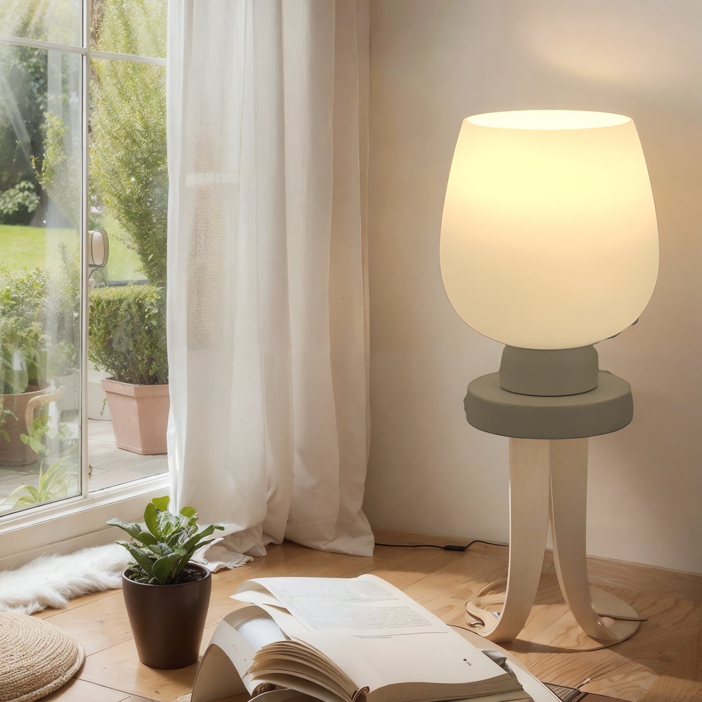 Bedroom Touch Bedside Lamp with 2 USB Plugs and Adjustable Touch Control, Bedroom Study Decorative Nightlight with Opal Glass Lampshade