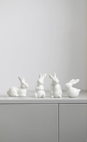 PickMeYA Set of 4 Ceramic Decorative Ornaments - Living Room, Bedroom, Desktop White Rabbit, Mini Cute Rabbit Decor, Modern Simple Table Decor