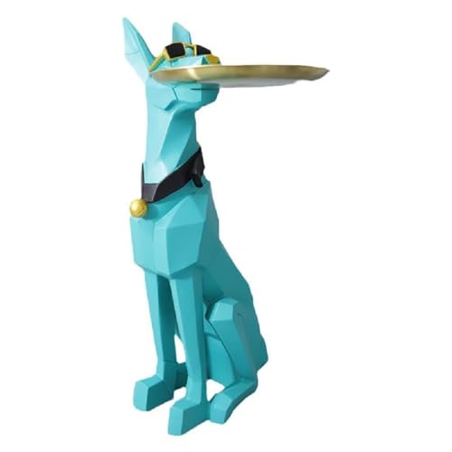 PickMeYA 樹脂製犬の彫刻 トレイ付き - 抽象的な動物像の装飾 家庭やオフィス用 犬愛好家の装飾トレイ 金属製の収納トレイ付き