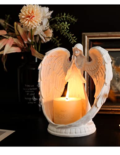 Prayer Angel Candlestick Resin Statue, Prayer Angel Wings, Good Wishes, Creative Vintage Home Decor, 2 Pieces, White， 5.71 * 3.54 * 5.71 inches