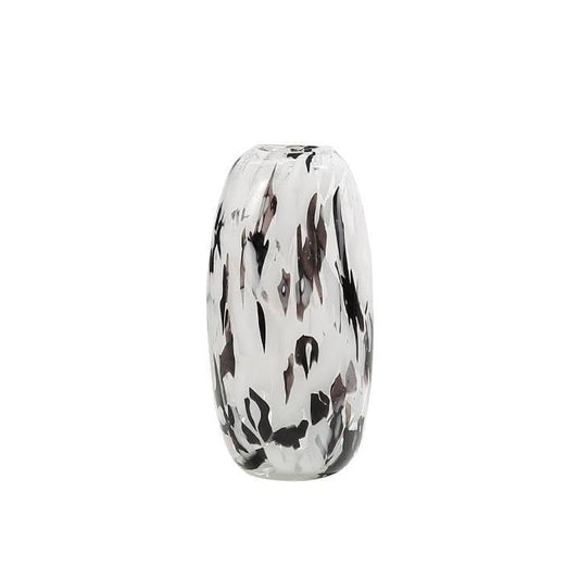 PickMeYA Contemporary Hand-Blown Black and White Pattern Glass Vase for Stylish Home Decor: Ideal for Sprucing up Living Room, or Serving as a Creative Fruit Tray Centerpiece in Room