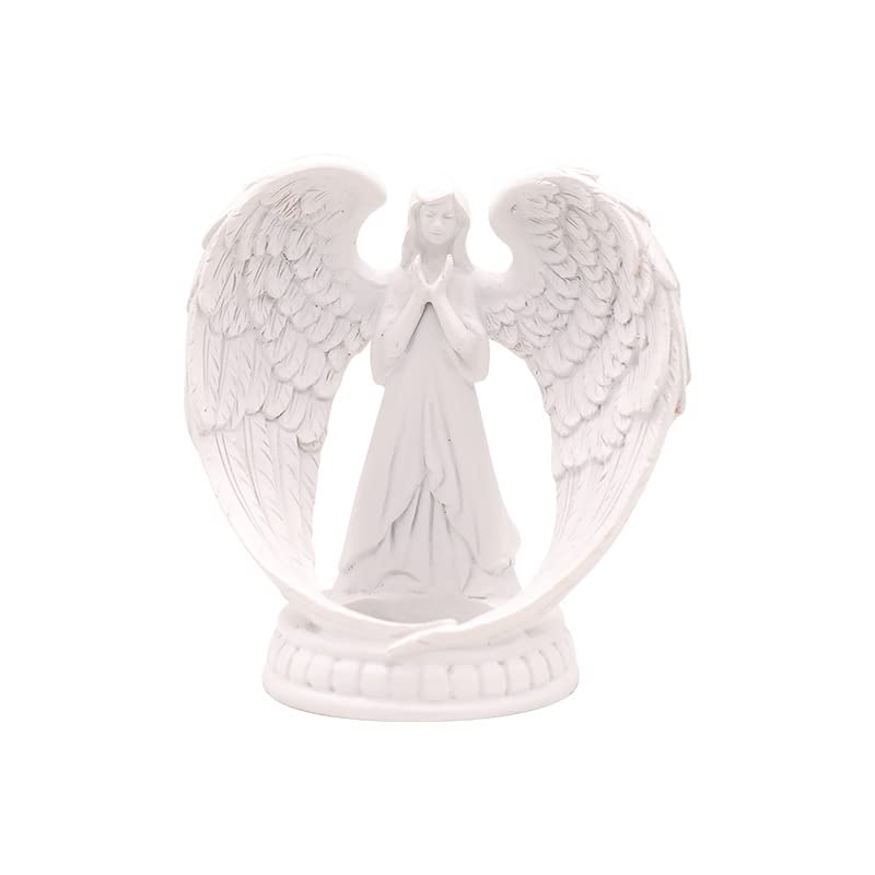 祈りの天使の燭台樹脂像、祈りの天使の羽、良い願い、クリエイティブヴィンテージホームデコレーション、2個、ホワイト、5.71 * 3.54 * 5.71インチ