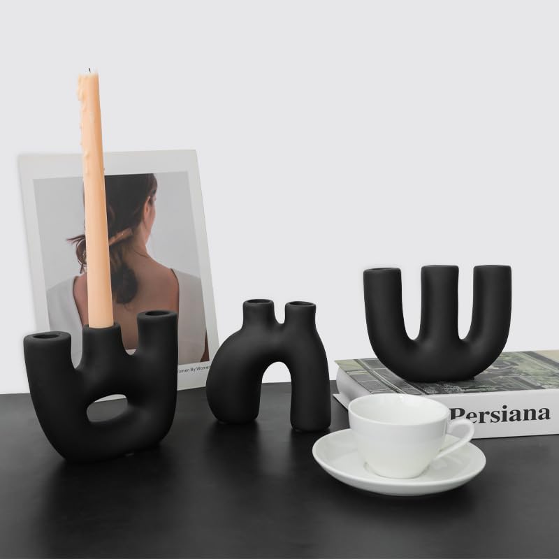 PickMeYA Nordic-Inspired Set of 4 Ceramic Candle Holders: Minimalist Geometric Décor for Your Dining Table, Living Room, Bedroom, or Shelf