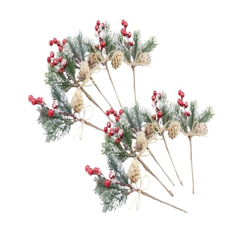 PickMeYA DIY Christmas Decoration Kit-Set of 10 Artificial Pine Cone Tree Branches with Cedar Twine, Red Berry Bouquets, Perfect for Christmas Tree, Window Displays, Home Decor, and Crafts