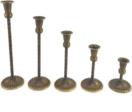 Creative Spiral Rod Metal Candle Holder: Elegant and Tall Gold Candleware, Ideal for Weddings, Banquets, and Special Events，Set of 5