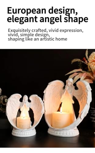 祈りの天使の燭台樹脂像、祈りの天使の羽、良い願い、クリエイティブヴィンテージホームデコレーション、2個、ホワイト、5.71 * 3.54 * 5.71インチ