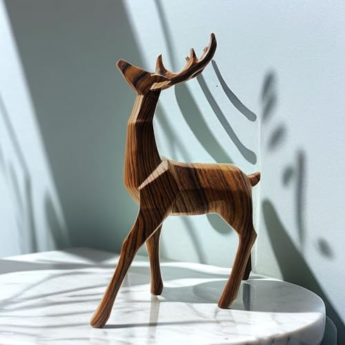 Geometric Deer Ornament: Resin Christmas Decor, Creative Decorative for Living Room, Bedroom, and Study, Featuring Deep Wood Grain Texture, 9.6 x 7.1 x 2.4 inches