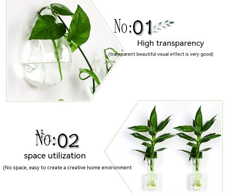 PickMeYA Hanging Greenery Hydroponic Vase - Creative Wall Decor Glass Vase for Wall Hanging, Transparent Wall-Mounted Flower Vase for Hydroponic Plants, Home Office, Living Room Decor,Set of 3