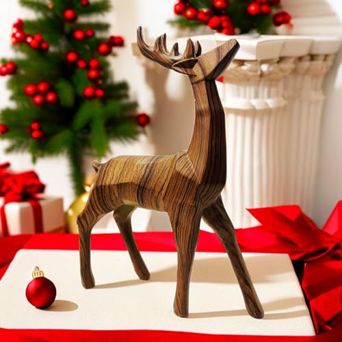 Geometric Deer Ornament: Resin Christmas Decor, Creative Decorative for Living Room, Bedroom, and Study, Featuring Deep Wood Grain Texture, 9.6 x 7.1 x 2.4 inches