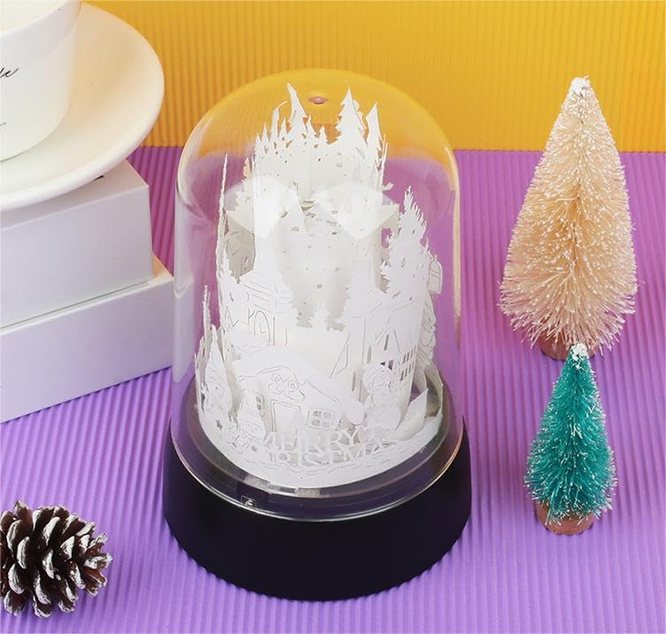 Christmas Panoramic Night Light, Paper Carving Light, Paper Crafts, Creative Room Bedroom USB Plug led Paper Carving Table lamp