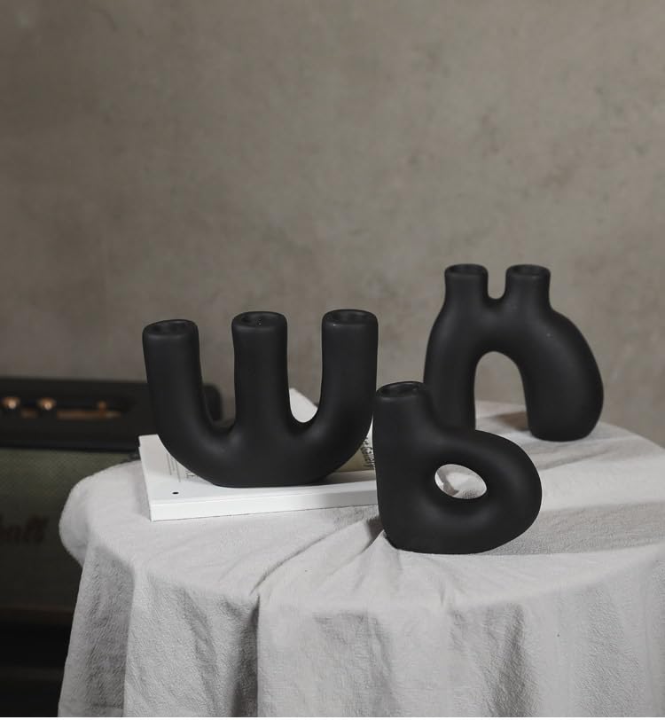 PickMeYA Nordic-Inspired Set of 4 Ceramic Candle Holders: Minimalist Geometric Décor for Your Dining Table, Living Room, Bedroom, or Shelf