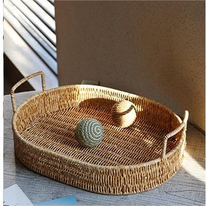 Elevate Your Living Space Organization with Plastic Rattan Storage Trays - Perfect for Tea Sets, Snacks, Fruits, and More! Set of 2 (Oval and Rectangle) - Size: 15.75 x 5.12 x 10.63 inches