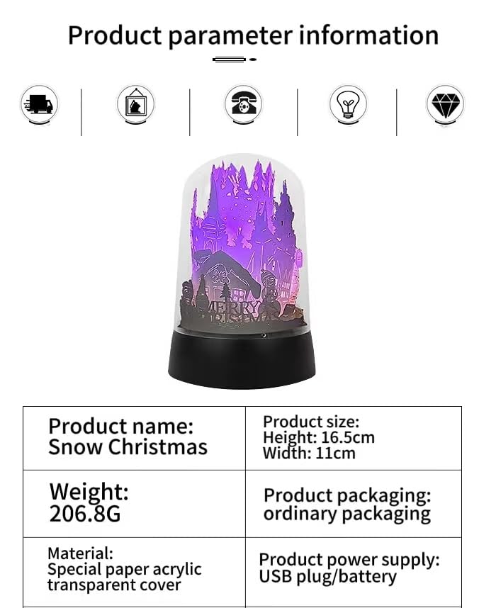 Christmas Panoramic Night Light, Paper Carving Light, Paper Crafts, Creative Room Bedroom USB Plug led Paper Carving Table lamp