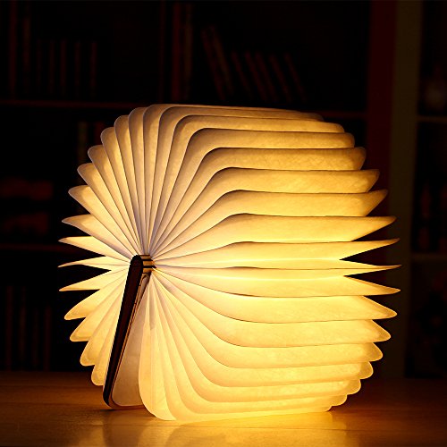 PickMeYA Wooden Creative Folding Book Light USB Charging Wood Grain Leather Book Light Colorful Page Turning Night Light Magnetic Design Creative Gift