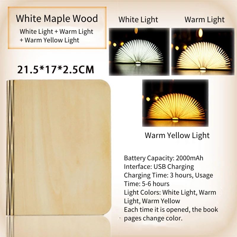 PickMeYA Wooden Creative Folding Book Light USB Charging Wood Grain Leather Book Light Colorful Page Turning Night Light Magnetic Design Creative Gift